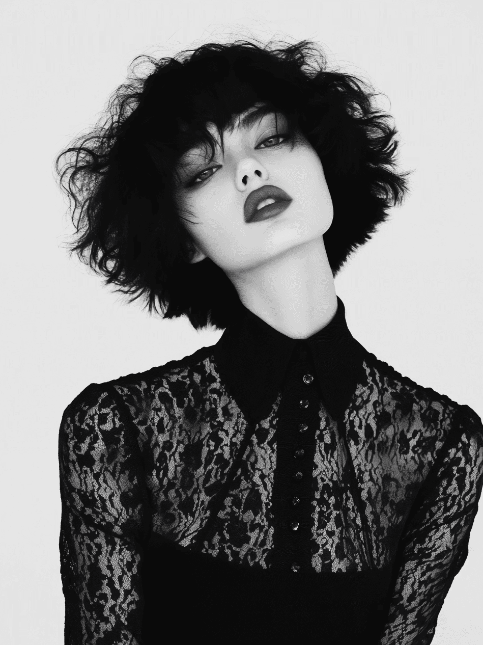 Close-up of lips with bold dark lipstick, beauty editorial